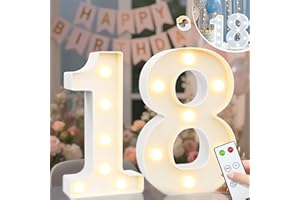 Vimlits Light Up Numbers 18th Birthday Decorations for Girls, LED Number Lights Lighted Number Sign for Party Backdrop Wedding Anniversary Remote Wall Table Decor - Cool White & Warm White 18