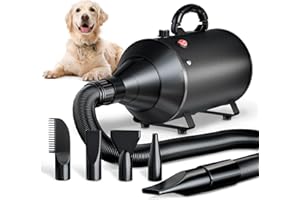 TRIGRAND Secador de Pelo de Perro Blaster 3000 W, secador de Pelo para Mascotas, Calentador de Temperatura de bajo Ruido con 4 boquillas Diferentes,Negro