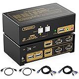 Rybozen Commutateur KVM HDMI 2 Ports Double Moniteur Affichage Étendu, Commutateur KVM USB 4K HDMI avec Sortie Microphone Aud