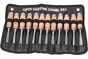 ENTATIAL Wood Turning Chisel, 12Pcs 8in High Speed Steel Wood Chisel Sets, Grinder Wood Carving Chisels, Wood Chisel for Modeling, Carving, Cutting