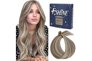 Fshine Extension Capelli Veri Cheratina 50g 40CM Keratin Capelli Marrone Chiaro Evidenziato e Bionda Platino 1g/ciocca U-Tip Extension Capelli Pre Bonded Hair Exension Lisci Capelli