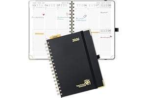 ‎POPRUN POPRUN Kalender 2026 Buchkalender 21,5 x 16 cm, 12-Monate-Terminplaner Ringbuch (Jan.2026-Dez.2026), Wochenplaner 2026 Hardcover mit Plastiklineal, 100 GSM Papier - Schwarz