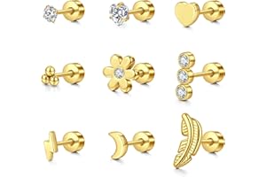 LAURITAMI 20G Piercing Oreja Pendientes Cartílago Tragus Helix Acero Inoxidable Pequeños Joyería Mariposa Flor Plata Oro