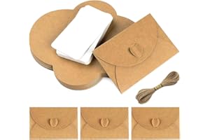 TSUWNO buste in carta kraft con biglietti di carta bianca,30Pcs mini buste con chiusura a cuore per biglietti regalo, graffiti, per compleanno, ringraziamento, San Valentino