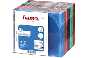 Hama Boîtier Slim (pour CD et disques Blu-ray, ultra mince, avec une feuille pour la couverture, lot de 25) Transparent/Bleu/Orange/Vert/Rouge/Violet