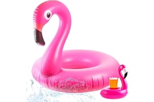 ‎TK GRUPPE TIMO KLINGLER XXL inflatable swim ring in shape of bitten doughnut, brown or pink, swimming aid, air mattress, swimming cushion for pool, with 1x inflatable drink holder for cocktails, drinks and much more