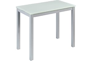 MIROYTENGO Mesa de Cocina en Vidrio Cristal en Color Blanco Rectangular. Mesa Extensible Cocina Patas Gris 95x76x55-95