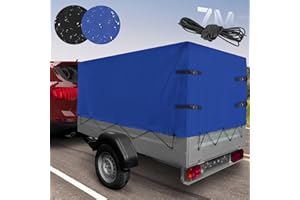 ‎JAGO Jago® Hochplane - 2075 x 1150 x 900 mm, Gummigurt, Ösen und Schnallriemen, wasserdicht, Blau/Schwarz - Anhängerplane, Abdeckung, Abdeckplane, Gewebeplane, Plane für Stema PKW Anhänger (Blau)