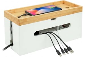 Relaxdays kabelbox i bambu, HBT: 16x34x13,5 cm, för 6-vägsuttag, natur