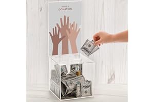 YOUEON Boîte de don carrée en acrylique avec serrure et support amovible pour panneau, boîte à suggestions transparente, urnes pour vote, carité, collection de suggestions