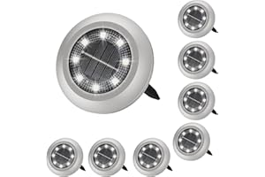 AMUFER 8 Pack Solar Ground Lights, 2024 Upgraded Solar Lights Outdoor Garden, Disk Lights Decking Lights Solar Garden Lights for Lawn Pathway Yard Landscape Walkway(White Light)