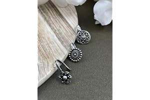 Naman Arts Set of Nose Pin for Girls | Traditional Silver Oxidised Clip On Without Piercing | Floral Design Nosepin Set | Accessories Jewellery | Gift for Girls and