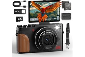 NBD Appareil Photo Numérique 5K 64MP: Vidéo 4K/30fps & Écran Orientable 3" 180° – Compacte 238g pour Vlogging/Voyage, Zoom 18X, WiFi, Carte SD 32GB + 2 Batteries(Noir)