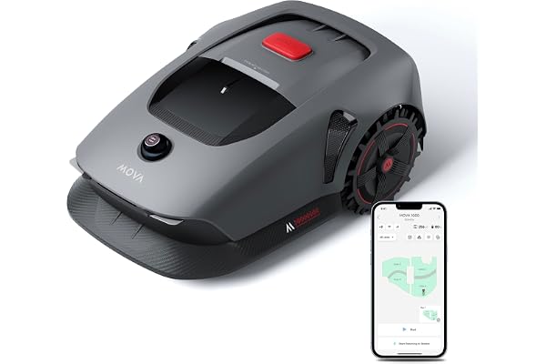 Mova 1000 robotgräsklippare, UltraView trådlös installation och exakt kartläggning upp till 1 000 m², smart undvikande av hinder, appstyrning, förbättrade terränghjul, U-formad klippning