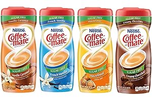 GIFTOLUXE Nestle Coffee Mate Sugar Free Bundle | Vanilla Caramel, French Vanilla, Hazelnut and Creamy Chocolate | Americas Number 1 Coffee Creamer | 4 x 289g