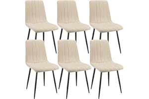 ANVOFONG Set Di 6 Sedie Da Pranzo,Sedia Da Cucina Con Piedi In Metallo Nero,Sedie Imbottite Con Tessuto Di Lino,Sedia Da Camera Da Letto Salotto,Beige