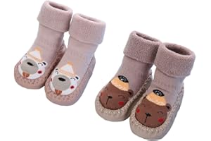 Gavena 2 Pairs of Baby Slippers Socks Toddler Girls Slippers Cotton Newborn Boys Warm First Walking Shoes Soft Sole Non Slip