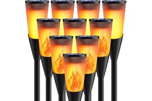 FIFlying Lampade Solari da Giardino, 10 Pezzi 12 LED Fiamma Luci Solari Esterno IP65 Impermeabile, 2 Modalità Solare Torcia Luce con Effetto Fiamma per Giardino, Cortile, Vialetto, Prato, Patio
