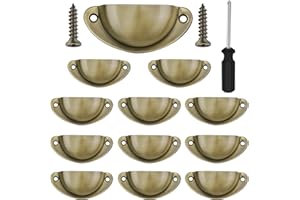 Vandicka Lot de 12 Poignées de Tiroir Vintage, Poignées de Meubles Traditionnelles en Demi Lune, Poignées de Coquille pour Placard, Armoire, Commode, Bronze, Vis et Tournevis Incluses