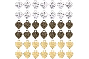 AFCJLTO 60pz Ciondoli Scritta Made with Love Targhette Handgefertigt Cuore Argento DIY Gioielli Pendenti per Bricolage e Creazione