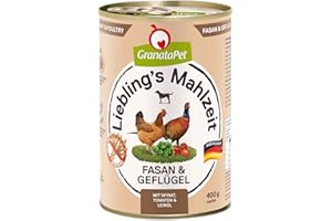 GranataPet Liebling's - Comida de faisán y Aves de Corral, Comida húmeda para Perros, Comida para Perros sin Cereales y sin azúcares, pienso Completo, 6 x 400 g