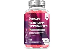‎WEIGHTWORLD Multivitamin Gummibärchen - 120 Gummies mit 13 Zutaten - Mit Zink, Vitamin C, A,D3,E, B9,B5, Biotin - Erdbeergeschmack - 2 Monate Vorrat - Alternative zu Tabletten - Multivitamin Komplex - WeightWorld