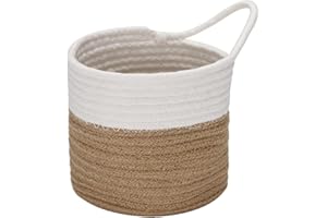Sea Team Hanging Cotton Rope Baskets, 6.7 Inches Small Woven Storage Basket, Bike Hang Bag, Fabric Planter, Pot, Wall, Door Organizer for Keys, Wallets, Sunglasses, (Flaxen & White)