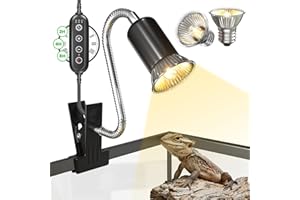 BrightArk Terrario Reptiles Lámpara para Tortuga con Control de Temporizador, 2 Lámpara para Terrario 50W UVA/UVB con Clip Ajustable E27 Portalámpara Base para Tortuga, Lagartos, Araña, Camaleon