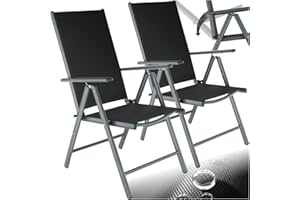 TecTake® Conjunto de 2 Sillas Jardín Exterior de Aluminio, con Respaldo Regulable, Conjunto Sillas Terraza Resistentes a la Intemperie, Malla Transpirable, Fácil Limpieza - Antracita