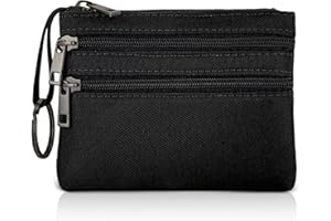 AfitLulu Monedero Mujer Pequeño con 3 Bolsillos, Mini Cartera con Cremallera y Llavero, Portátil Carteras Bonito Billetera para Llaves, Tarjetas, Monedas, Dinero en Efectivo (Negro)
