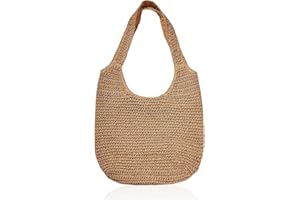 TAFACE 1 bolso de paja para mujer, bolso de playa de verano, bolso de mano tejido a mano, bolso de hombro retro, bolso de compras de gran capacidad, Adecuado para trabajo, viajes, vacaciones (caqui)
