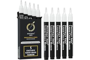 Pinturale Arts Pennarello Gesso Liquido Bianco | Set 5 Pennarelli Gesso Liquido Cancellabili | Punta 2 mm | Pennarelli Lavabili Per Vetro, Per Lavagna Nera, Cancellabile A Secco