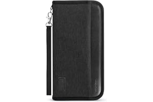 Looxmeer Portadocumentos para Viaje, Cartera de Pasaporte Familiar con RFID, Funda Pasaporte Grande para Hombre y Mujer, Organizador de Documentos Billetes Avión Tarjetas, Negro