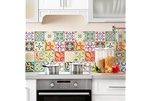RE-COVERTILES - Adesivi per Piastrelle Bagno e Cucina 24 Pz 10x10 cm - PS00049 Decorazione murale in PVC impermeabile mattonelle mosaico stile cementine Azulejos