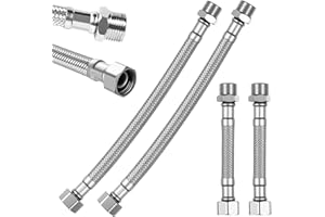 KEBITEDAMAI 4 Pcs Tuyaux Flexible Robinet Sanitaire, 3/8 Pouce Tuyau Flexible Toilette WC, Tuyau de Raccordement en Acier Inoxydable pour Rallonge de Raccordement d'Eau WC Salle de Bain (10 cm/20 cm)