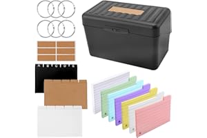 DAKLUNAR Caja de tarjetas de estudio Schwarz, 230 tarjetas de colores rayadas, 15 separadores, 6 anillas, 6 pegatinas, Vocabulkarten para llevar, para oficina, escuela y hogar