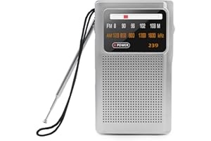 HOSSOM Radio Portatile FM/AM, Radiolina Portatile, Mini Radio con Altoparlanti e Jack per Cuffie, Radio a batteria, Supporta Batterie Sostituibili (AA), Radio per Passeggiate, Jogging e Campeggio (Argentato)