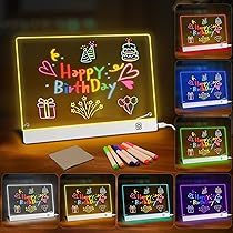 Tableau Lumineux LED Pour Dessiner Et écrire - 30x20 Cm - 7 Stylos + Surface Magnétique - 4 Modes Lumières RGB - Enfant, Bureau, Décoration