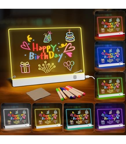 Tableau Lumineux LED Pour Enfant 30x20 Cm – Tablette Dessin Effaçable Avec 7 Stylos Néon + Support Réglable, Cadeau Idéal Fille & Ado