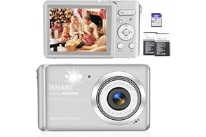 ISHARE Digital Camera,30MP 18X Digital Zoom Vlogging Camera for YouTube with 32G Memory Card,Digital Cameras for Photography with 2 Batteries,Rechargeable Cameras for Kids/Adult/Elderly/Beginners Silver