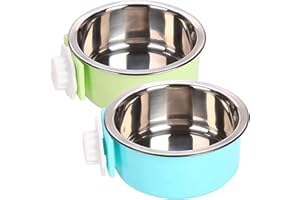 PINVNBY Crate Dog Bowl Removable Hanging Pet Cage Stainless Steel Bowl Food Water Feeder Coop Cup for Cat Puppy Birds Rats Guinea Pigs 2 PCS