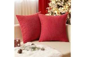 EMEMA Funda de Cojín Fundas de Almohada Corduroy Cojines Granulado Moderno Solid Suave para Sofá Silla Cama Sala de Estar Dormitorio Salon Hogar Habitación 2 Piezas 40x40cm Rojo