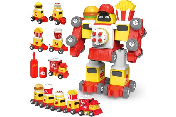 TOYABI Train Enfant, 5 en 2, Voiture Frites françaises, Voiture Coca, Voiture Burger, combinables en Transformers Jouets et Train Jouet, Fun Cadeau pour Filles et Garçons 3 4 5 6 Ans