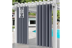 Comlax Outdoorvorhänge - Wasserdicht Outdoor Vorhang Balkon Terrasse Vorhängel UV Schutzmittel und Winddicht Vorhang, Balkon sichtschutz Vorhänge für Veranda/Pavillons 1 Stück, Grau 132x245cm