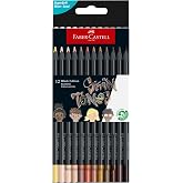 Faber-Castell Black Edition Boya Kalemi 12&rsquo;li Skin Tones, Siyah Lata, Siyah Kağıda Uyumlu, Ergonomik &Uuml;&ccedil;gen G&ouml;vde, Ten Renkler