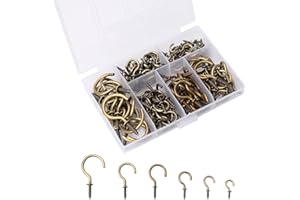 YUECHENGGUI 120 Stück Schraubhaken, Cup Hakenschrauben Kit, Schwerlast Bronze Vintage Deckenhaken, Haken zum Schrauben, in 6 Größe