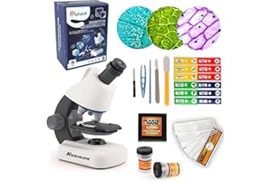 STEM Microscope pour Enfants débutants Sciences l'éducation 40X- 1200X Monoculaire avec Lumière LED Filtres colorés Tranches Lab Campus Education(Blanc)