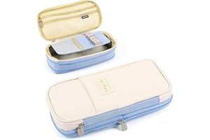 MAMUNU Mäppchen Mädchen Teenager, Federmäppchen Groß Kapazität, Schlamppermäppchen, Federtasche Mädchen, Pencil Case Aesthetic, Mäppchen Reißverschluss für Schule & Büro (Blue Beige)