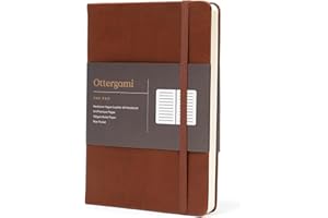 Ottergami Carnet de Notes A5 Ligné, 144 Pages, Marron - Carnet de Notes Cuir Vegan 15 x 21 cm - Papier Épais 150g/m², Couverture Rigide, Élastique et Poche Intérieure - Cahier Journal en Cuir The Pro