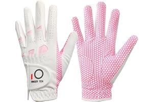 FINGER TEN Golf Gloves Ladies Left Hand Right with Non Slip Palm All Weather Soft Value Pack, Women Golf Glove Rain Grip Weathersof Pro Color White Pink Flexible